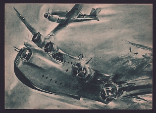 1933-1945 'German Messerschmitt Fighter Shoots Down a Large British "Sunderland" Flying Boat', Aircraft Air Force Luftwaffe, Army Military, Third Reich Nazi Propaganda Postcard
