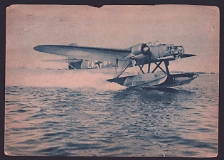 1942 'Taking Off for a Reconnaissance Mission Against England! Heinkel He 115 Lifts Off the Water', Aircraft Air Force Luftwaffe, Army Military, Third Reich Nazi Propaganda Postcard