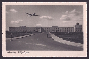 1933-1945 'Dresden, Airport', Aircraft Air Force Luftwaffe, Army Military, Third Reich Nazi Propaganda Postcard