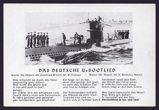 1933-1945 'The German U-boat Song', Navy Ships Deutsche Marine, Army Military, Third Reich Nazi Propaganda Postcard