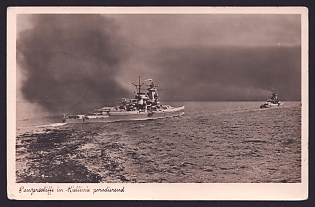 1939 'Armored Ships Parading in Line Ahead', Navy Ships Deutsche Marine, Army Military, Third Reich Nazi Propaganda Postcard