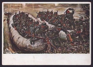 1933-1945 'Landing Using an Inflatable Raft', Navy Ships Deutsche Marine, Army Military, Third Reich Nazi Propaganda Postcard