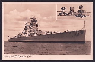 1933-1945 'Our Kriegsmarine Armored Ship "Admiral Scheer": our Fuhrer, the Reich Minister of War, and the Commander-in-chief of the Navy on the Bridge', Navy Ships Deutsche Marine, Army Military, Third Reich Nazi Propaganda Postcard
