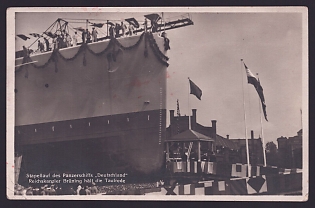 1933-1945 'Launching of the Armored Ship "Deutschland": Reich Chancellor Bruning Delivering the Christening Speech', Navy Ships Deutsche Marine, Army Military, Third Reich Nazi Propaganda Postcard