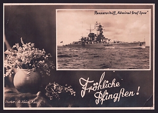 1939 'Armored Ship Admiral Graf Spee', Navy Ships Deutsche Marine, Army Military, Third Reich Nazi Propaganda Postcard