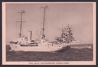 1933-1945 'Aviso "Grille" and Armored Ship "Admiral Scheer"', Navy Ships Deutsche Marine, Army Military, Third Reich Nazi Propaganda Postcard