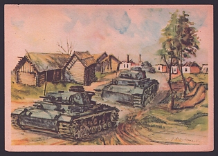 1933-1945 'Reconnaissance Towards Dubrowska', Tanks, Army Military, Third Reich Nazi Propaganda Postcard