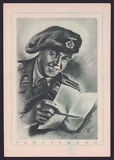 1933-1945 'Panzer Crewman', Military Person Portrait, Third Reich Nazi Propaganda Postcard