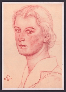 1937 'Farm Daughter from Wurttemberg', Woman Portrait, Third Reich Nazi Propaganda Postcard
