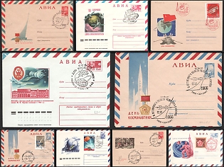 1965–1979 Soviet Jubilee Philately for Cosmonautics Day,  Soviet Union, Airmail, Group of Commemorative Covers with Pictorial Cancellations