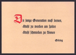 1933-1945 'The Young Generation Must Learn to Become Steel in Order to Forge Steel Later', Third Reich Nazi Propaganda Postcard