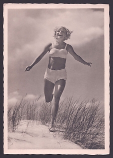 1933-1945 'Beauty of Gymnastics. Running Over the Dune', Nude, Third Reich Nazi Propaganda Postcard