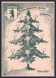 1936 'Christmas Market Berlin Luftgarten Happy Holidays', Third Reich Nazi Propaganda Postcard