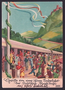 1933-1945 'Greetings from a Lovely Special Trip on the Deutsche Reichsbahn to Friedrichstal Castle', Third Reich Nazi Propaganda Postcard