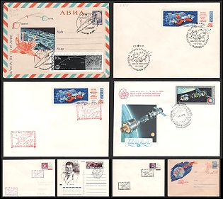 1965–1975 Anniversaries of Manned Flights and Automatic Stations in USSR Mail, Soviet Union, Airmail, Group of Commemorative Covers with Pictorial Cancellations