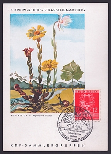 1941 'Kwhw-Reichs Street Collection', Flowers, Third Reich Nazi Propaganda Postcard
