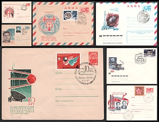 1961–1977 A Decade of the First Sputnik and Orbital Radio Communications in USSR Mail, Soviet Union, Airmail, Group of Commemorative Covers with Pictorial Cancellations