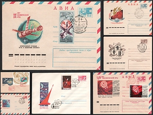 1967–1977 Orbital Stations and 20 Years of the Space Age, Soviet Union, Airmail, Group of Commemorative Covers with Pictorial Cancellations