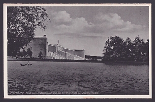 1933-1945 'Nuremberg, View from the Dutzendteich Lake Toward the Reviewing Stand of the Zeppelin Field', Architecture, Nuremberg, Third Reich Nazi Propaganda Postcard