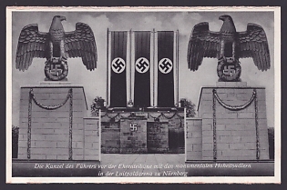 1933-1945 'The Fuhrer’s Rostrum in front of the Reviewing Stand with the Monumental State Eagles in the Luitpold Arena in Nuremberg', Architecture, Nuremberg, Third Reich Nazi Propaganda Postcard