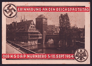 1934 'Commemoration of the NSDAP Reich Party Rally, Nuremberg, Sept. 5–10, 1934', Architecture, Scenery, Third Reich Nazi Propaganda Postcard