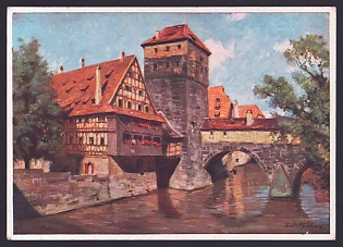 1933-1945 'City of the Reich Party Rallies, Nuremberg: "Am Henkersteg" (At the Executioner's Footbridge)', Architecture, Scenery, Third Reich Nazi Propaganda Postcard