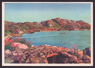 1933-1945 'Morning Sun on the Arctic Ocean – Port of Liinahamari, Near the Fisherman's Peninsula', Architecture, Scenery, Third Reich Nazi Propaganda Postcard
