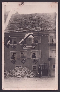 1933-1945 'Building with German Flags', Architecture, Third Reich Nazi Propaganda Postcard