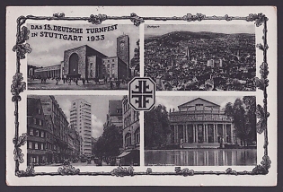 1933 'The 15th German Gymnastics Festival in Stuttgart', Architecture, Third Reich Nazi Propaganda Postcard