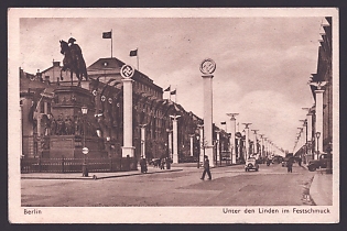 1944 'Berlin: Unter Den Linden in Festive Decoration', Architecture, Third Reich Nazi Propaganda Postcard