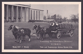 1937 '1st Prize – Schultheiss Brewery Four-Horse Team', Architecture, Third Reich Nazi Propaganda Postcard