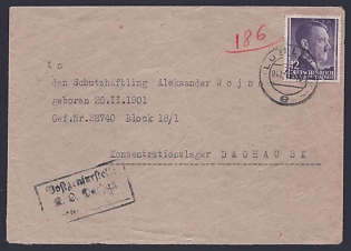 1943 (4 Jan) Generalgouvernement, German Occupation, Germany, Censored Cover from Lublin to a Prisoner of the Dachau Concentration Camp, Censorship Postmark