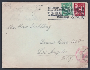 1941 (15 Oct) Netherlands, German Occupation, Cover from Amsterdam to Los Angeles USA, German Resealing Tape and Red Censoship Postmark