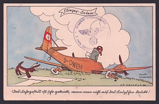1933-1945 'Artists' Drawings by Active Airmen', Caricature, Third Reich Nazi Propaganda Postcard