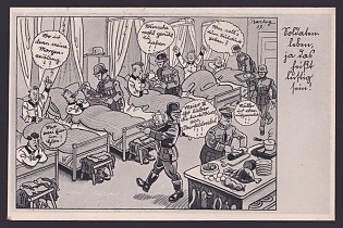 1938 'A Soldier's Life, that Means Having Fun!', Caricature, Third Reich Nazi Propaganda Postcard