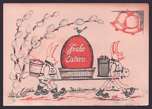 1933-1945 'Happy Easter', Caricature, Third Reich Nazi Propaganda Postcard