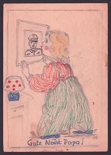 1933-1945 'Good Night, Papa!', Caricature, Third Reich Nazi Propaganda Postcard