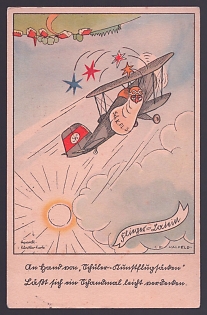 1940 'A Mark of Shame is Easily Covered Up with a Student Pilot's Flight Bag', Caricature, Third Reich Nazi Propaganda Postcard