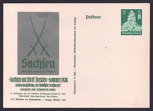 1938 'Saxony at Work, Dresden, Summer 1938 – Special Exhibition: The Saxon Postage Stamp', Third Reich Nazi Propaganda Postcard