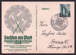 1938 'Saxony at Work – 1938 Annual Exhibition in Dresden', Third Reich Nazi Propaganda Postcard