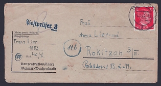 1944 (14 Oct) Third Reich, Germany, Censored Complete Letter from Buchenwald Concentration Camp to Rokitzan Bohemia and Moravia, Censorship Postmarks, More Details in Description