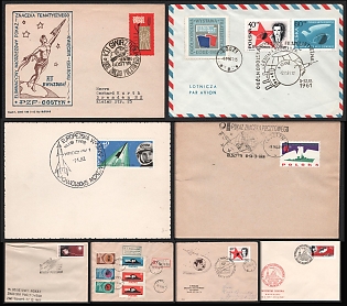 1961–1968 Space and Youth Stamp Exhibitions, Polish People's Republic, Airmial, Group of Commemorative Covers with Pictorial Cancellations