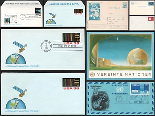 1973–1985 Space Aerogrammes of the USA and UN: Satellites, Comets and Future, United States, United Nations, Airmail Group of Commemorative Postal Stationery Covers and Postcards