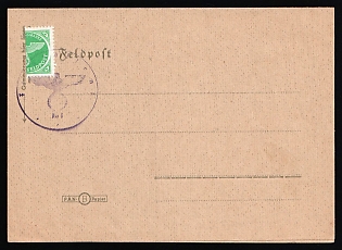 1945 Kurland (Courland), Military Mail Field Post Feldpost, Germany, Postcard, franked with Bisect, with violet round official seal