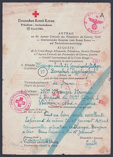 1944 (20 Nov) Third Reich, Germany, Censored Red Cross Civilian Message Form from Civilian Labor Camp Erzgebirge Warvrin France, Multiple Censor Postmarks