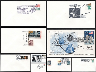 1989-1991 Theodore von Karman scientific legacy, Sputnik anniversaries and Moon landing celebrations, United States, Group of Commemorative Covers with Pictorial Cancellations