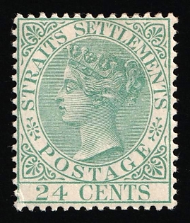 1884 24c Straits Settlements, Malaysia, British Colonies, Queen Victoria, Blue Green