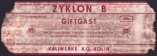 Very Rare Original Label from a Zyklon B Canister Dating back to the Nazi Era and World War II.