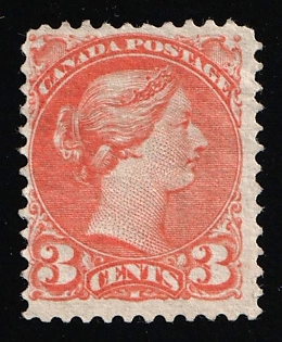 1876-88 3c Dominion of Canada, Queen Victoria, Orange Red