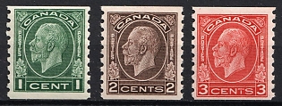 1933 Dominion of Canada, King George V, Coil Stamps, Complete Set, Imperf. x perf. 8.5